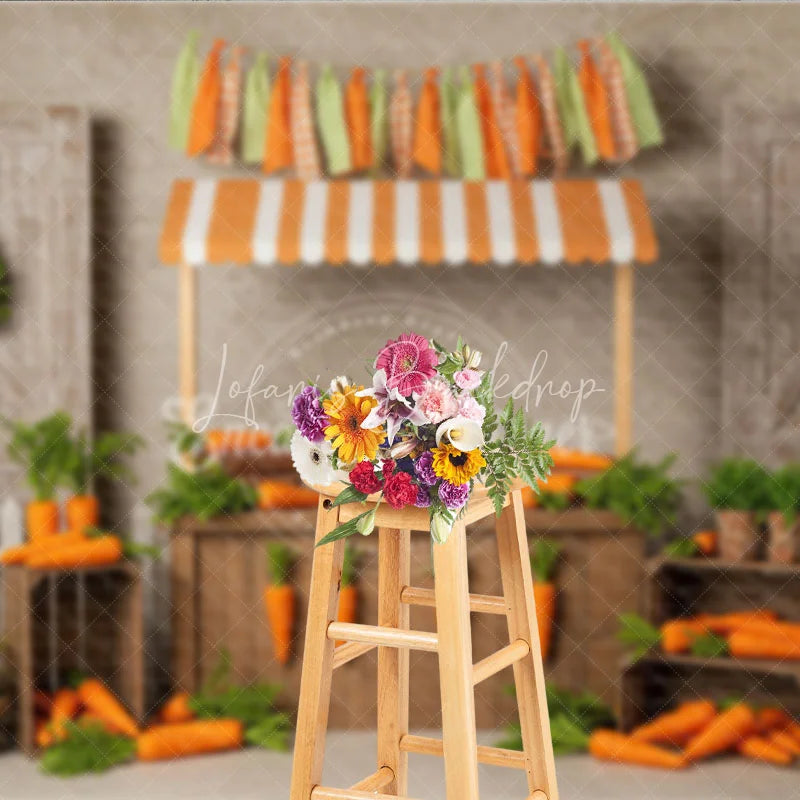 Lofaris Farmer’s Market Carrot Stand Backdrop Easter Garden Barn Door Photography Background