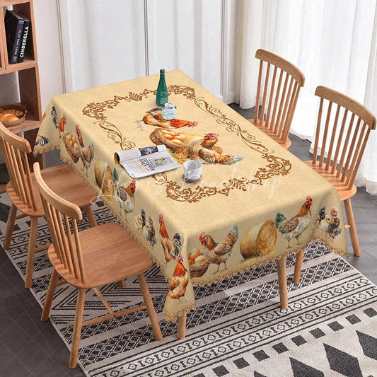Lofaris Farmhouse Chicken and Eggs Rectangle Tablecloth Rustic Country Style with Hens Vintage Kitchen Dining Decor