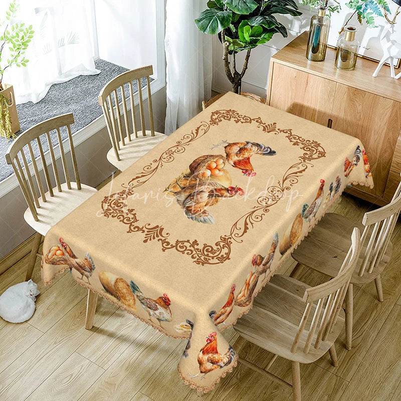 Farmhouse Chicken and Eggs Rectangle Tablecloth, Rustic Country Style ...