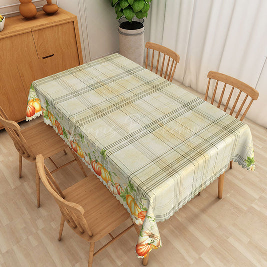 Lofaris Farmhouse Fall Tablecloth with Pumpkins and Green Stripes for Thanksgiving Holiday Autumn Kitchen Decor