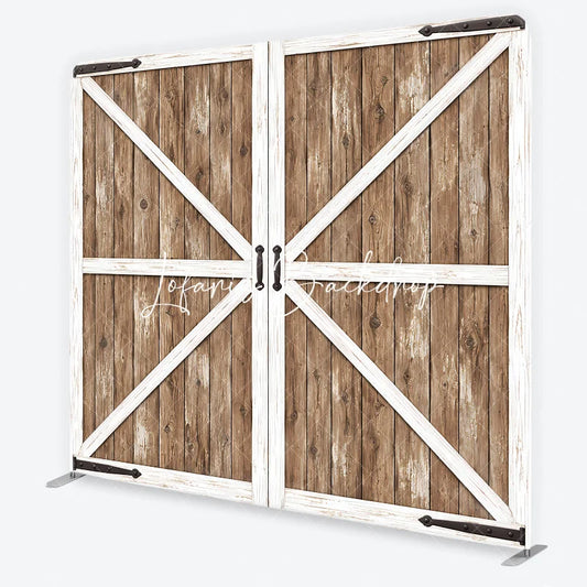 Lofaris Farmhouse Rustic Wooden Barn Door Square Double-Sided Backdrop White X-Brace and Black Handles for Photography