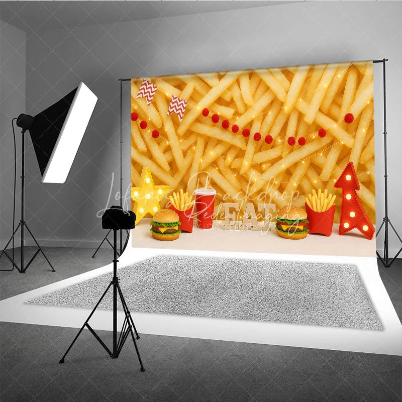 Lofaris Fast Food Burger and Fries Photography Backdrop Junk Theme Birthday Photo Background