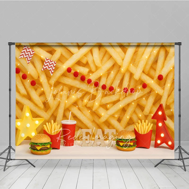Lofaris Fast Food Burger and Fries Photography Backdrop Junk Theme Birthday Photo Background