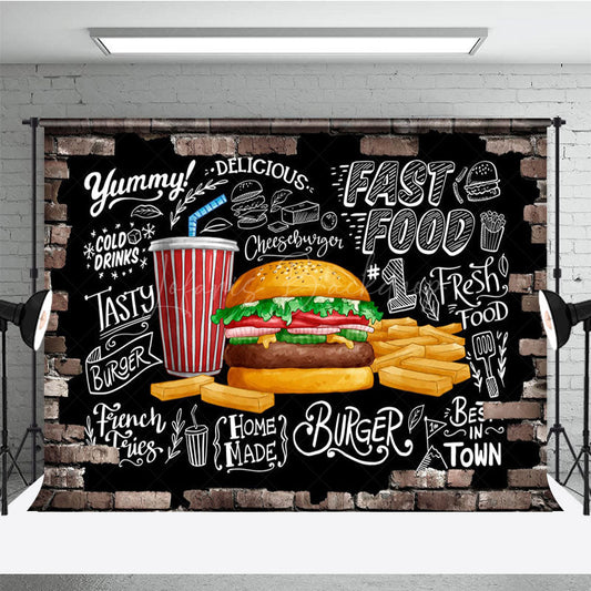 Lofaris Fast Food Hamburger French Fries Cola Party Backdrop