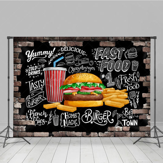 Lofaris Fast Food Hamburger French Fries Cola Party Backdrop