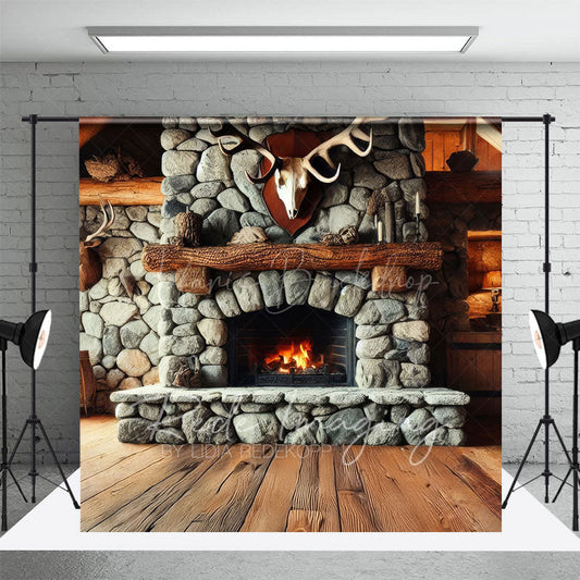 Lofaris Fathers Day Rustic Cabin Skull Fireplace Photo Backdrop