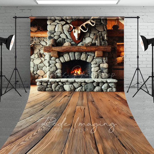 Lofaris Fathers Day Rustic Cabin Skull Fireplace Sweep Backdrop