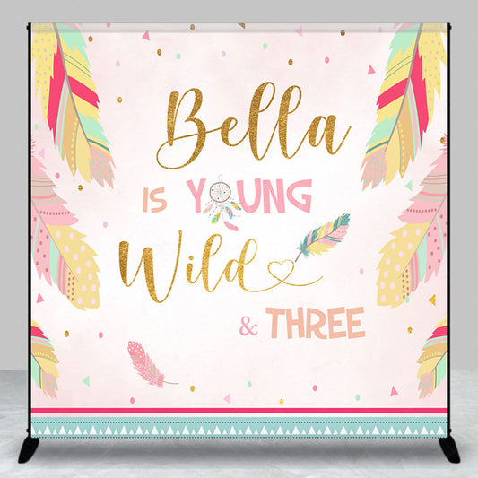 Lofaris Feathers Young Wild Three Custom Birthday Backdrop