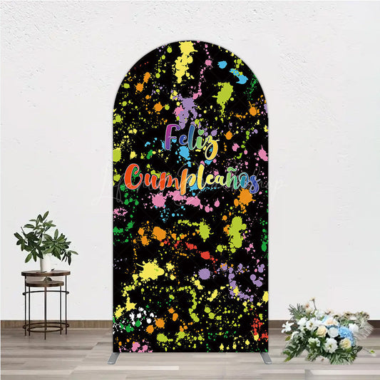 Lofaris Feliz Cumplea?os Arch Backdrop Banner Colorful Paint Splatter Party Decor Spanish Happy Birthday Photo Prop