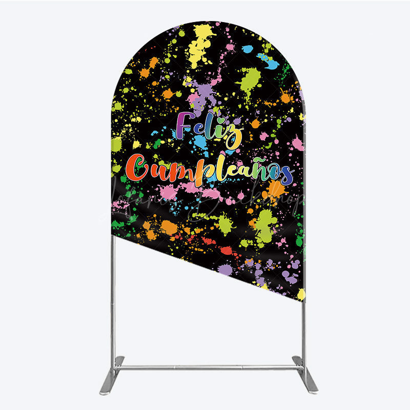 Lofaris Feliz Cumplea?os Arch Backdrop Banner Colorful Paint Splatter Party Decor Spanish Happy Birthday Photo Prop