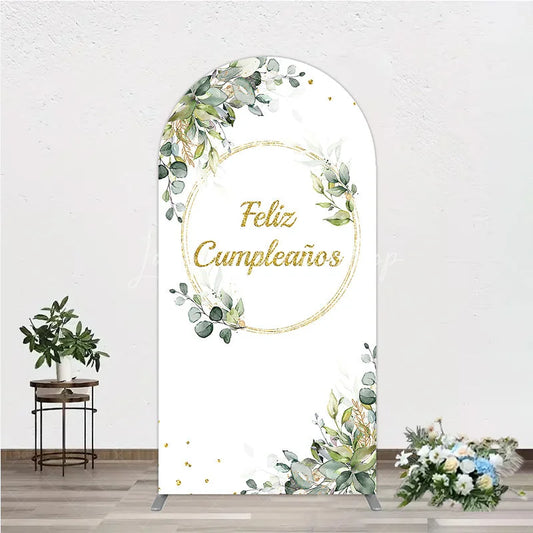 Lofaris Feliz Cumplea?os Arch Backdrop Eucalyptus Greenery Gold Frame Birthday Party Decor