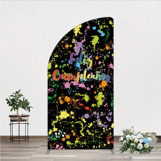 Lofaris Feliz Cumplea?os Half Moon Arch Backdrop Banner Colorful Paint Splatter Party Decor Spanish Happy Birthday Photo Prop