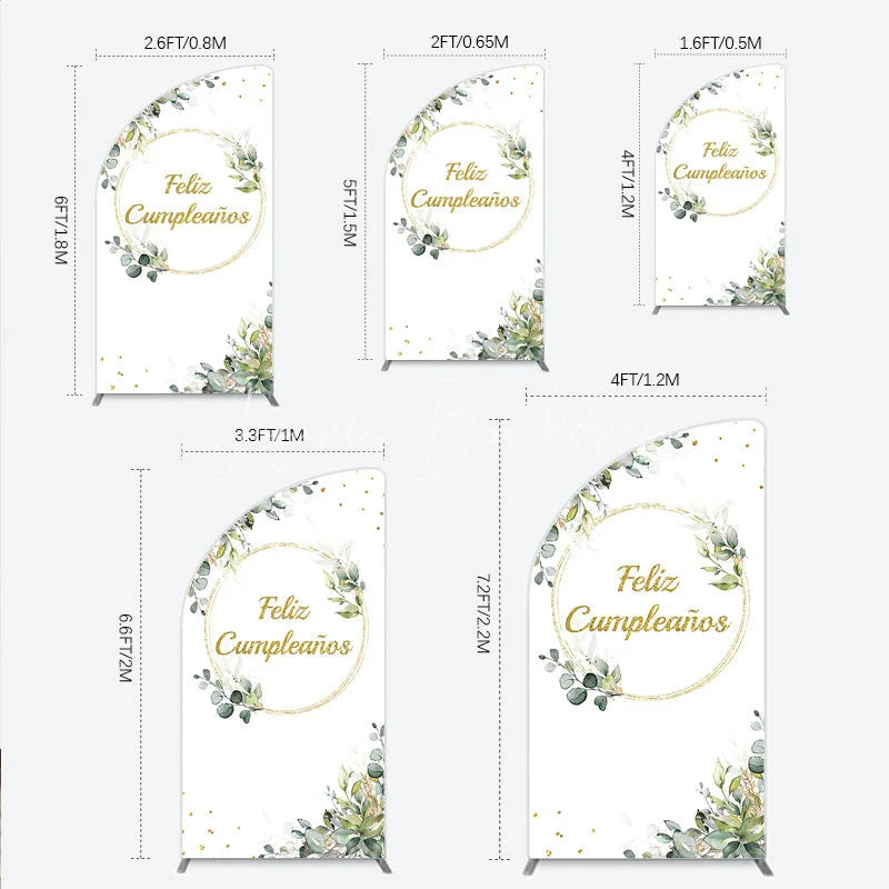 Lofaris Feliz Cumplea?os Half Moon Arch Backdrop Eucalyptus Greenery Gold Frame Birthday Party Decor