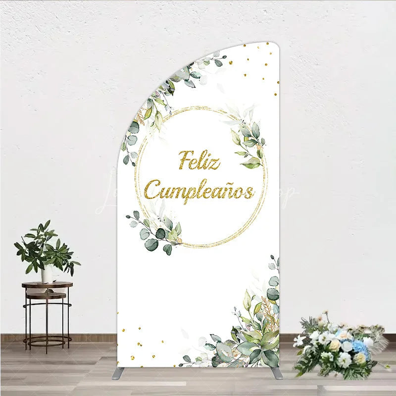 Lofaris Feliz Cumplea?os Half Moon Arch Backdrop Eucalyptus Greenery Gold Frame Birthday Party Decor