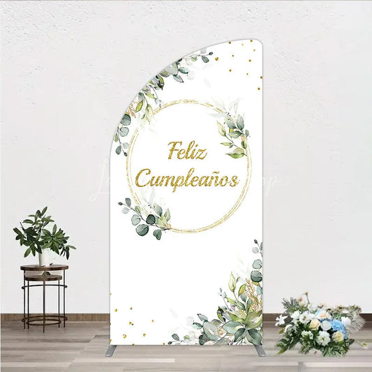 Lofaris Feliz Cumplea?os Half Moon Arch Backdrop Eucalyptus Greenery Gold Frame Birthday Party Decor