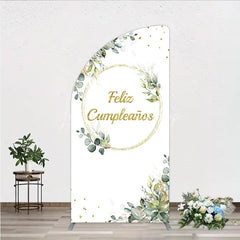 Lofaris Feliz Cumplea?os Half Moon Arch Backdrop Eucalyptus Greenery Gold Frame Birthday Party Decor