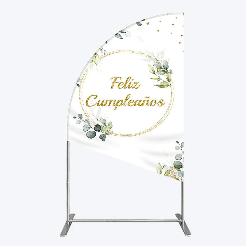 Lofaris Feliz Cumplea?os Half Moon Arch Backdrop Eucalyptus Greenery Gold Frame Birthday Party Decor
