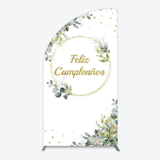 Lofaris Feliz Cumplea?os Half Moon Arch Backdrop Eucalyptus Greenery Gold Frame Birthday Party Decor