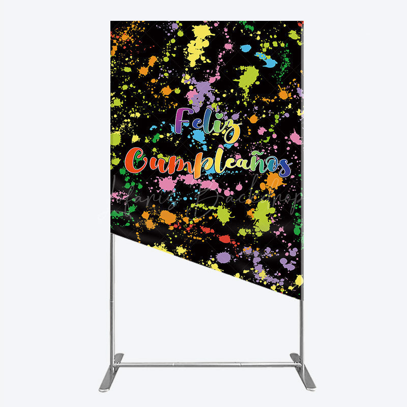 Lofaris Feliz Cumplea?os Rectangle Backdrop Banner Colorful Paint Splatter Party Decor Spanish Happy Birthday Photo Prop