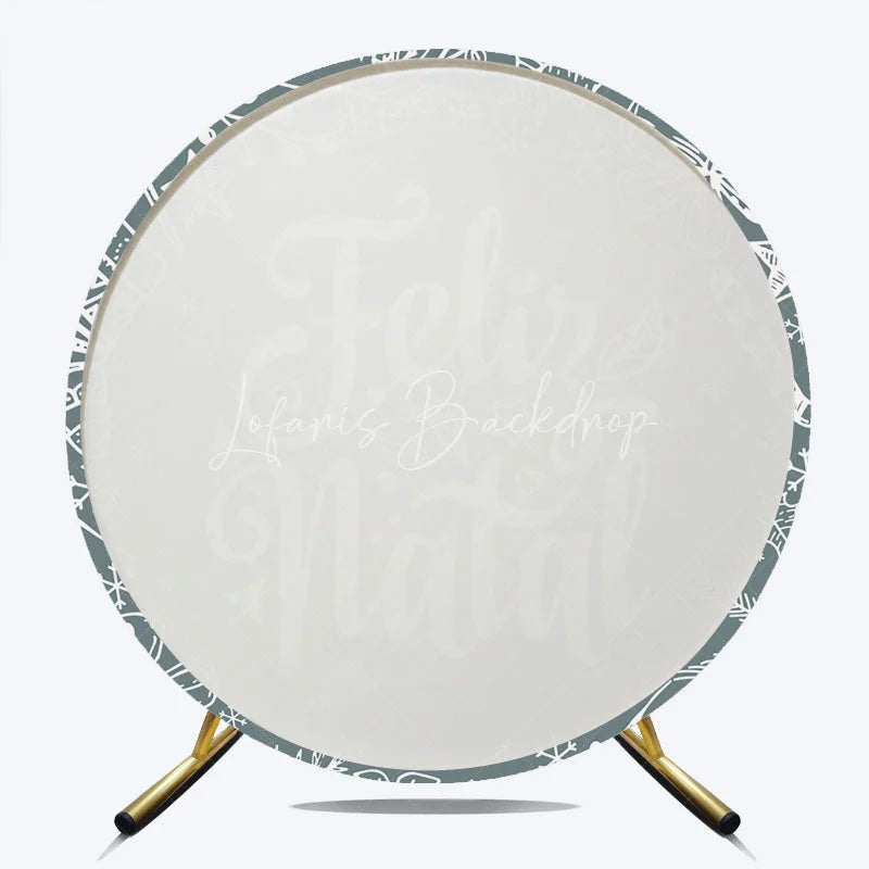 Lofaris Feliz Natal Grey Round Backdrop White Sketch Doodle Christmas Party Decor
