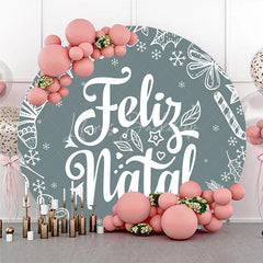 Lofaris Feliz Natal Grey Round Backdrop White Sketch Doodle Christmas Party Decor