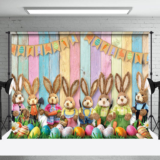 Lofaris Festival Easter Bunnies Sitting On Grass Backdrop