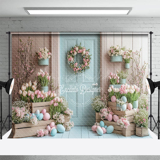 Lofaris Festival Entryway Pink Tulips Easter Egg Backdrop