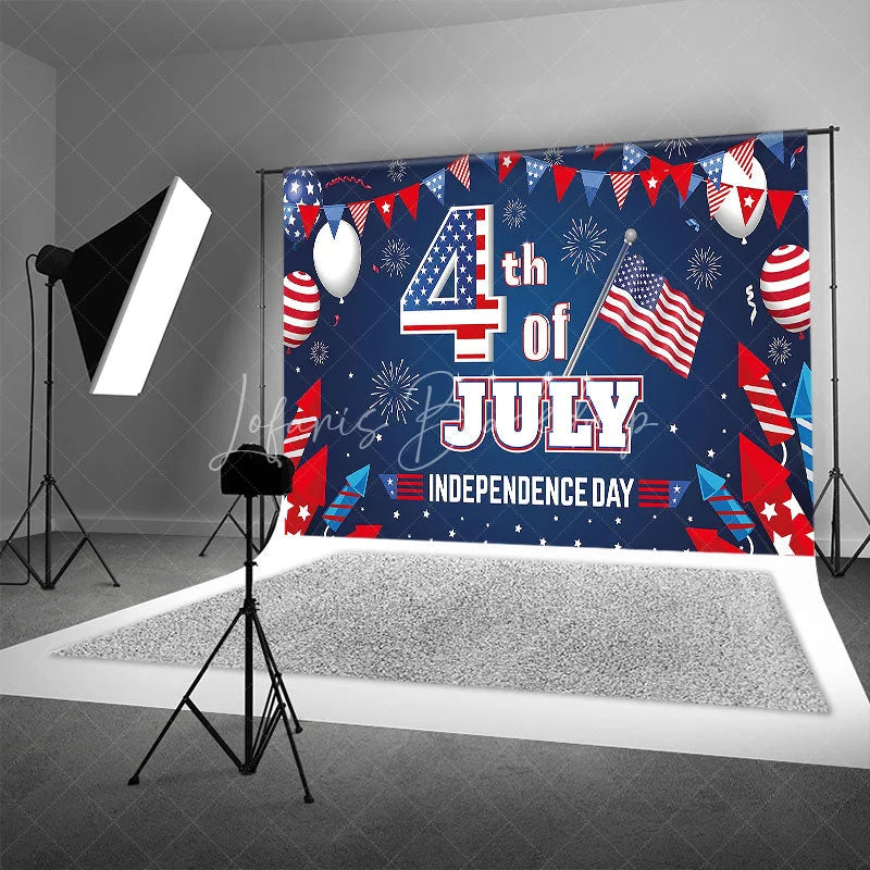 Lofaris Festive 4th of July Independence Day Backdrop American Flag Fireworks Red White Blue Party Decor