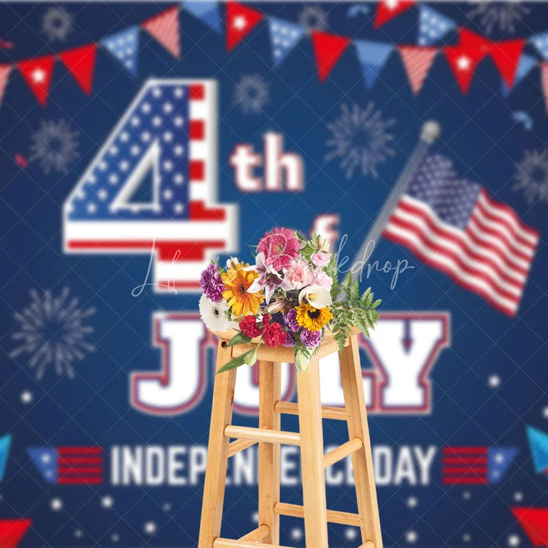 Lofaris Festive 4th of July Independence Day Backdrop American Flag Fireworks Red White Blue Party Decor