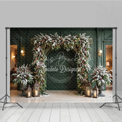 Lofaris Festive Archway Holiday Backdrop with Frosted Pine Pinecones and Warm Lights Elegant Winter Decor