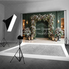 Lofaris Festive Archway Holiday Backdrop with Frosted Pine Pinecones and Warm Lights Elegant Winter Decor