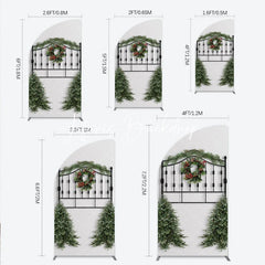 Lofaris Festive Black Metal Half Moon Arch Backdrop with Christmas Wreath Pine Garland and Red Berries Holiday Party Decor.