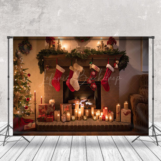 Lofaris Festive Christmas Fireplace Warm Pillows Backdrop