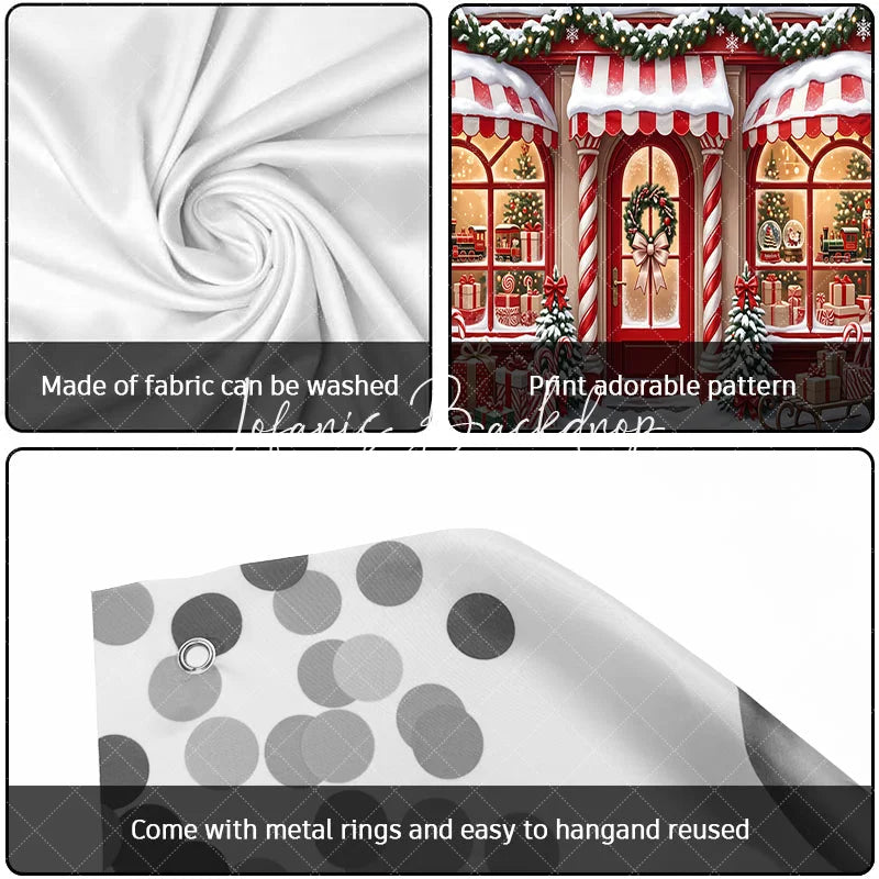 Lofaris Festive Christmas Storefront Garage Door Banner Snowy Holiday Toy Shop with Gifts and Nutcracker Train Decor