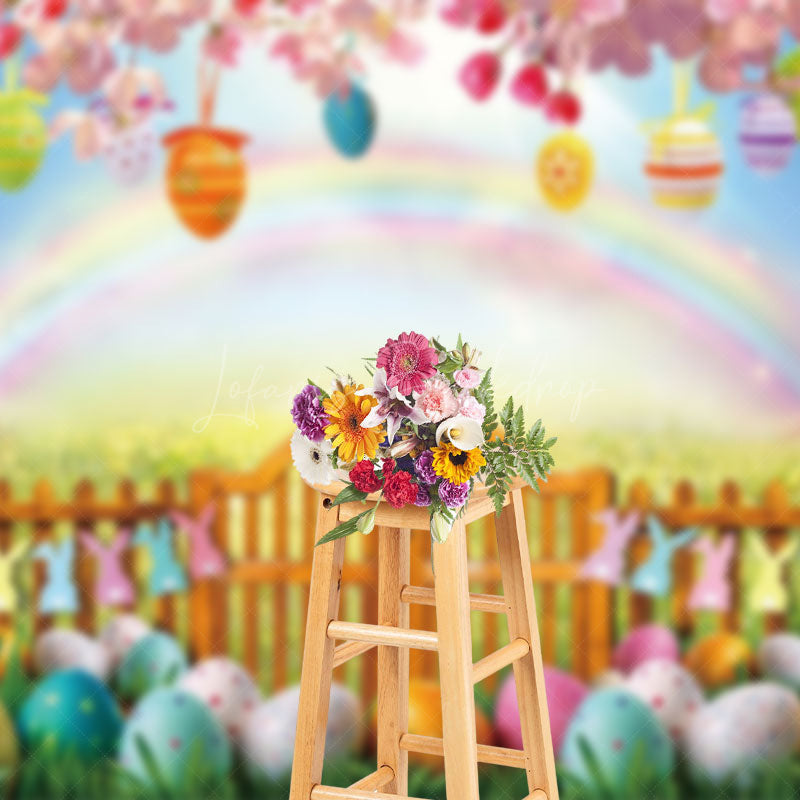 Lofaris Festive Easter Scene Colorful Eggs Rainbow Backdrop