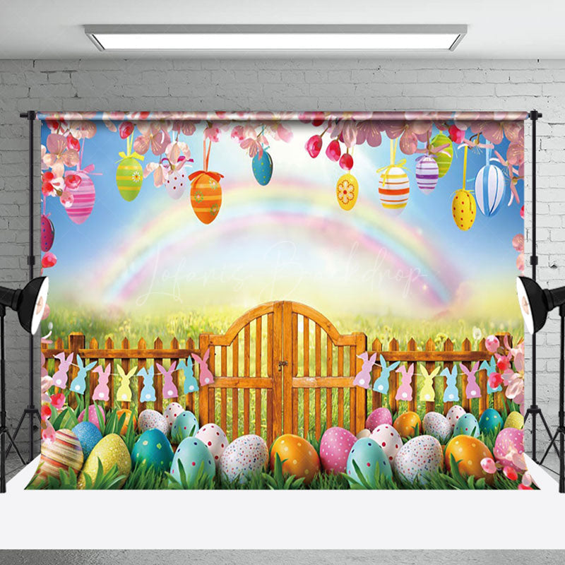 Lofaris Festive Easter Scene Colorful Eggs Rainbow Backdrop