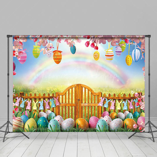 Lofaris Festive Easter Scene Colorful Eggs Rainbow Backdrop