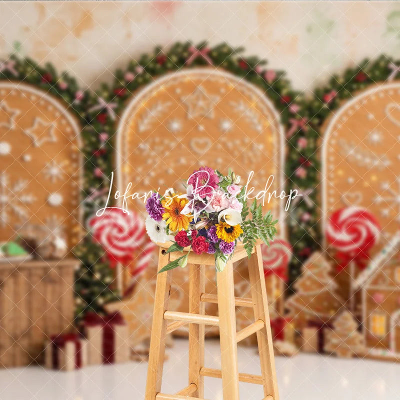 Lofaris Festive Gingerbread House and Snowflake Holiday Backdrop Christmas Garlands Sweet Candy Decor