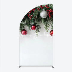 Lofaris Festive Green Pine Red Berry Christmas Half Moon Arch Backdrop Elegant and Silver Ornament Holiday Decor