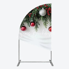 Lofaris Festive Green Pine Red Berry Christmas Half Moon Arch Backdrop Elegant and Silver Ornament Holiday Decor