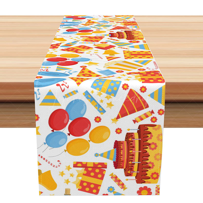 Lofaris Festive Happy Birthday Table Runner with Balloons and Floral Print for Girls Party Family Celebration Decor