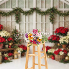 Lofaris Festive Red and Cream Poinsettia Christmas Tree Holiday Backdrop Elegant Winter Greenhouse Decor