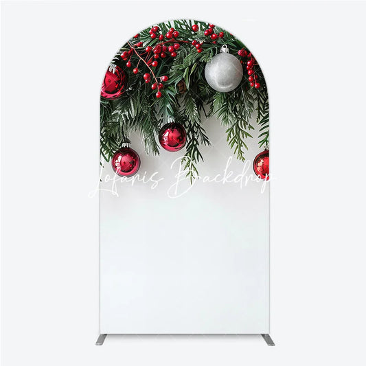 Lofaris Festive Red and Green Christmas Garland Round Top Arch Backdrop with Berries Ornaments Holiday Decor