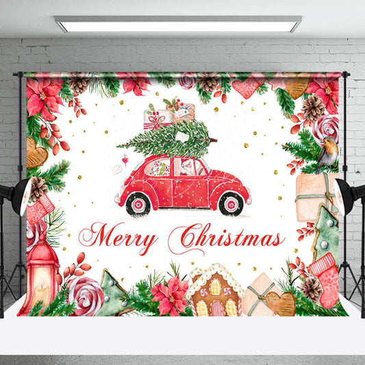 Lofaris Festive Red Car Santa Claus Merry Christmas Backdrop