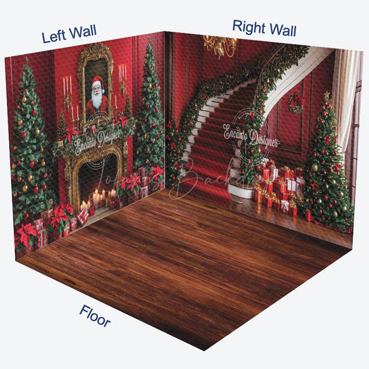 Lofaris Festive Red Christmas Vibe Stairs Room Set Backdrop