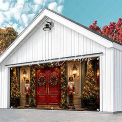 Lofaris Festive Red Door Christmas Nutcracker Garage Banner Elegant Holiday Wreaths Decoration
