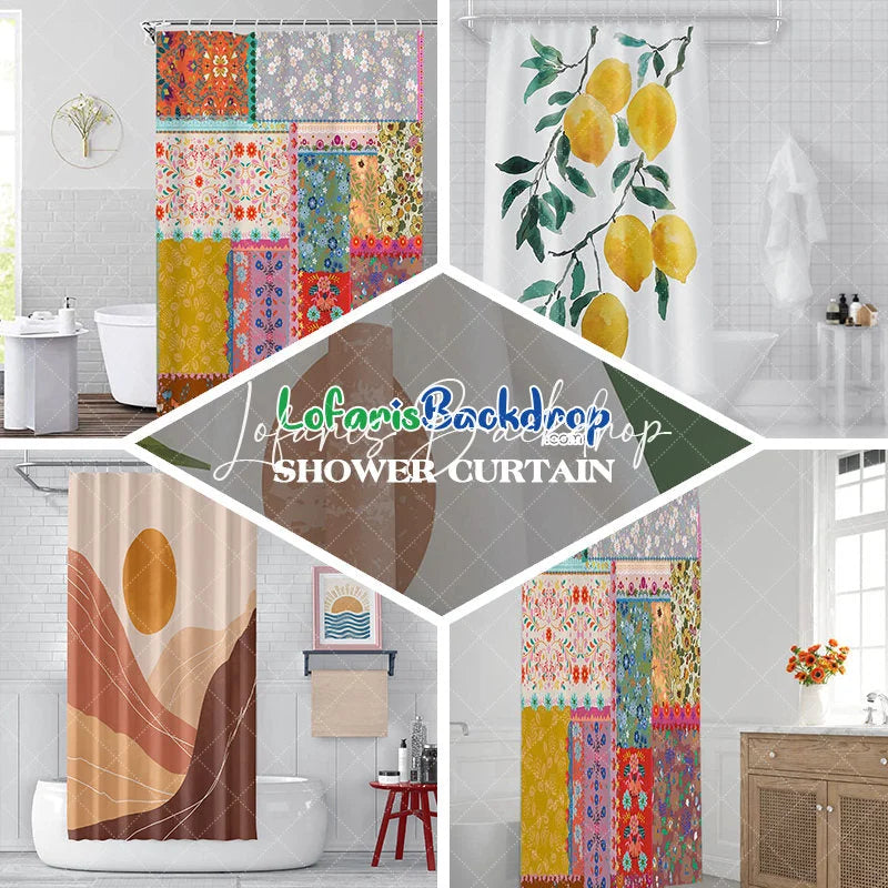 Lofaris Festive Red Green and Gray Christmas Tree Pattern Shower Curtain Modern Winter Holiday Bathroom Decor