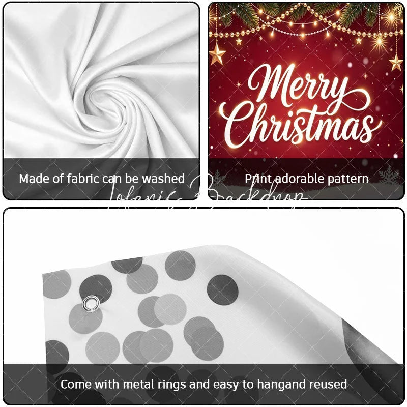Lofaris Festive Red Merry Christmas Pine Branches Garage Door Banner with Golden Lights Ornaments and Snowflakes Holiday Decor