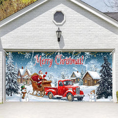 Lofaris Festive Red Truck with Santa Claus and Sleigh Winter Village Garage Door Banner Merry Christmas Holiday Decor