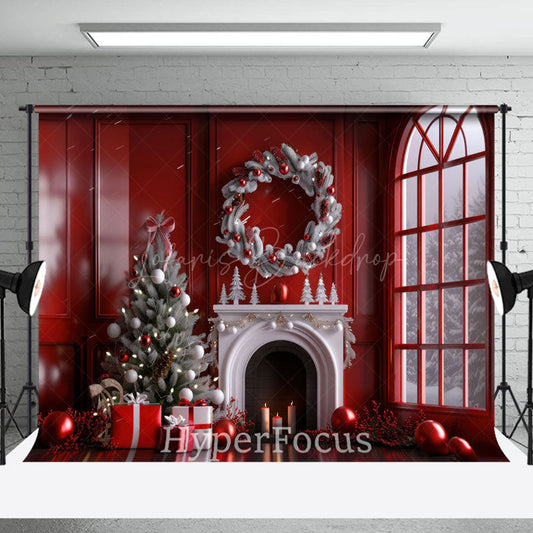 Lofaris Festive Red Window Wreath Christmas Vibe Backdrop
